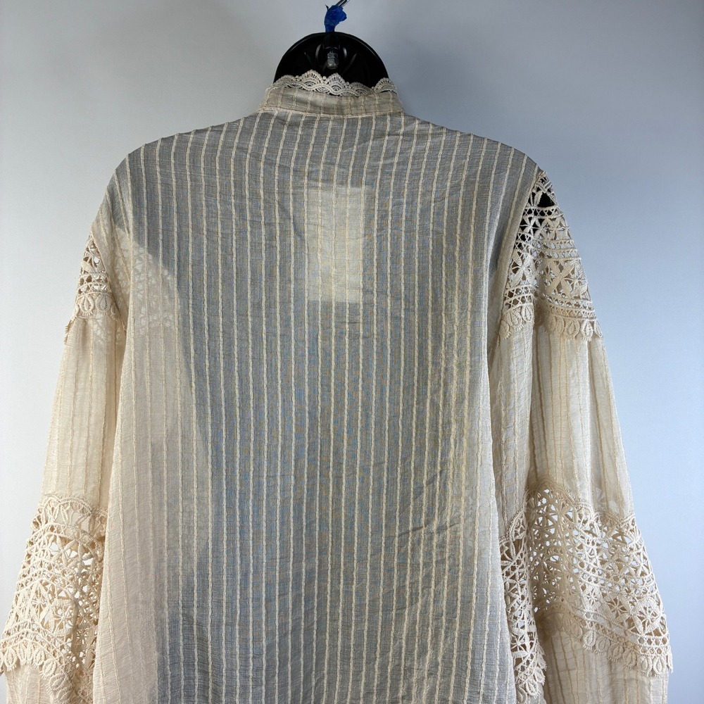 NWT Jollya Paris Beige Crochet Lace Boho Blouse Balloon Sleeve Button Front L/XL - Picture 15 of 16